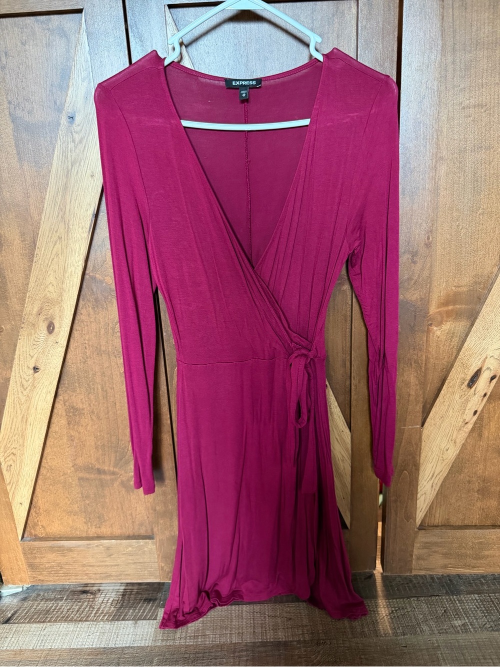 Express Long Sleeve Wrap Dress in Deep Berry